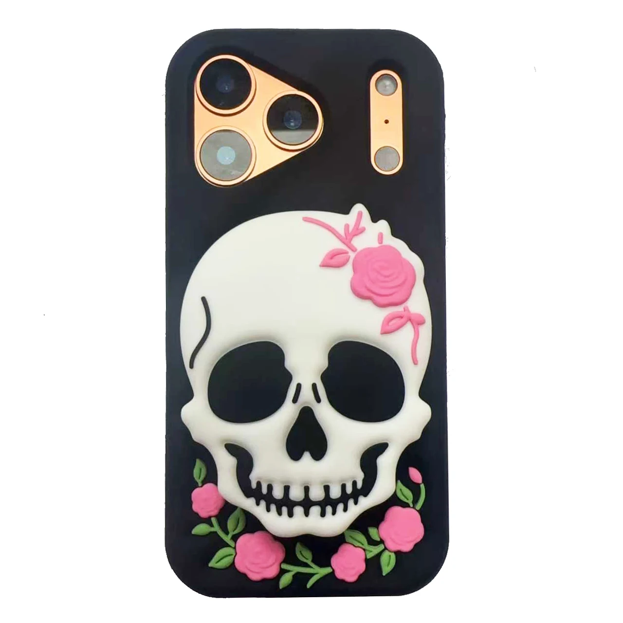 

For iPhone Air 17 16 15 14 13 12 Pro Max Halloween Style 3D Skull, Telescopic Bracket Phone Soft Silicone Case Stand Back Cover