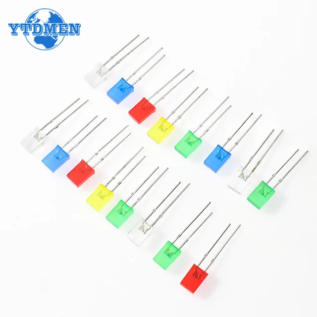 100 SZTUK Kwadratowa dioda elektroluminescencyjna LED 2 * 5 * 7 mm Dioda LED Czerwony Żółty Zielony Niebieski Biały Diody 2x5x7mm do zestawu elektronicznego DIY