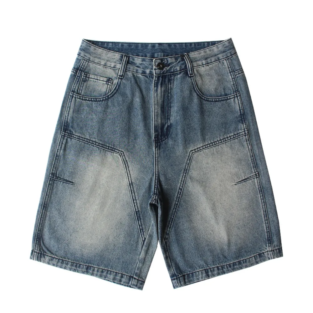Heavy Splicing And Washing Denim Five-point Pants For Men's Japanese Trendy Grinding And Old Classic Blue Summer Trendy Shorts