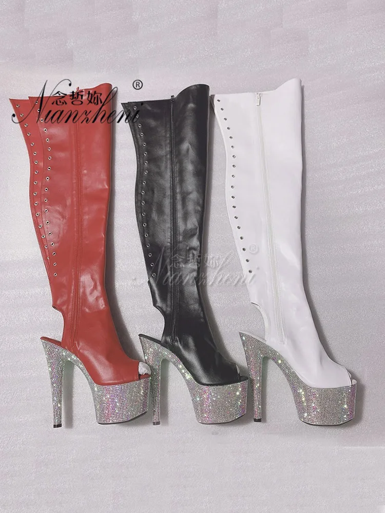 Platform Over The Knee Boots 17cm Rhinestone Stage Gothic Glitter Stripper High Heels pole dance heels Party Exotic Sexy Fetish