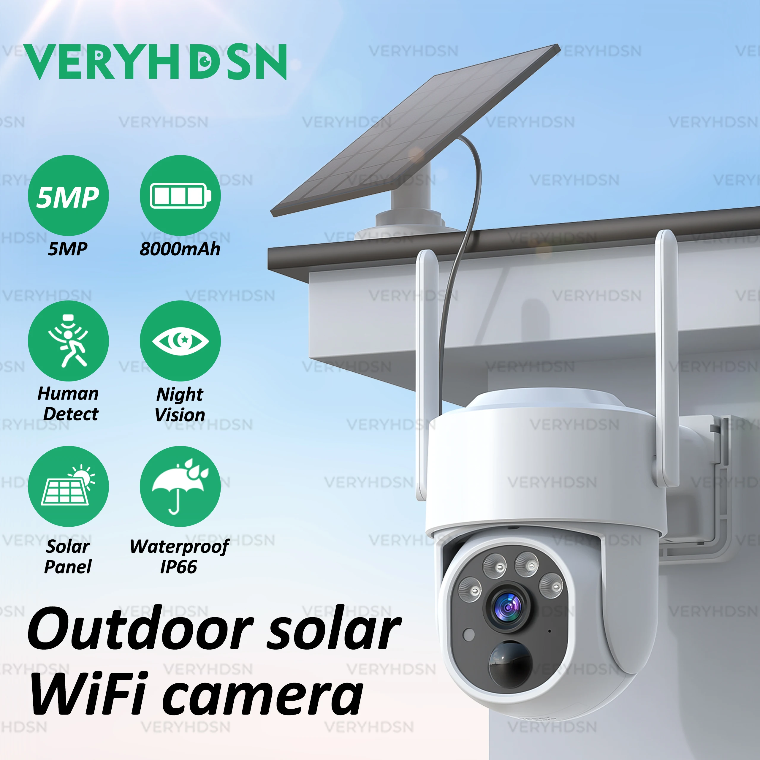 5MP Solar WiFi IP Camera HD PTZ Outdoor IP66 Waterproof 8000mAh Built-in Battery Surveillance Camera PIR Human Detection 5X Zoom