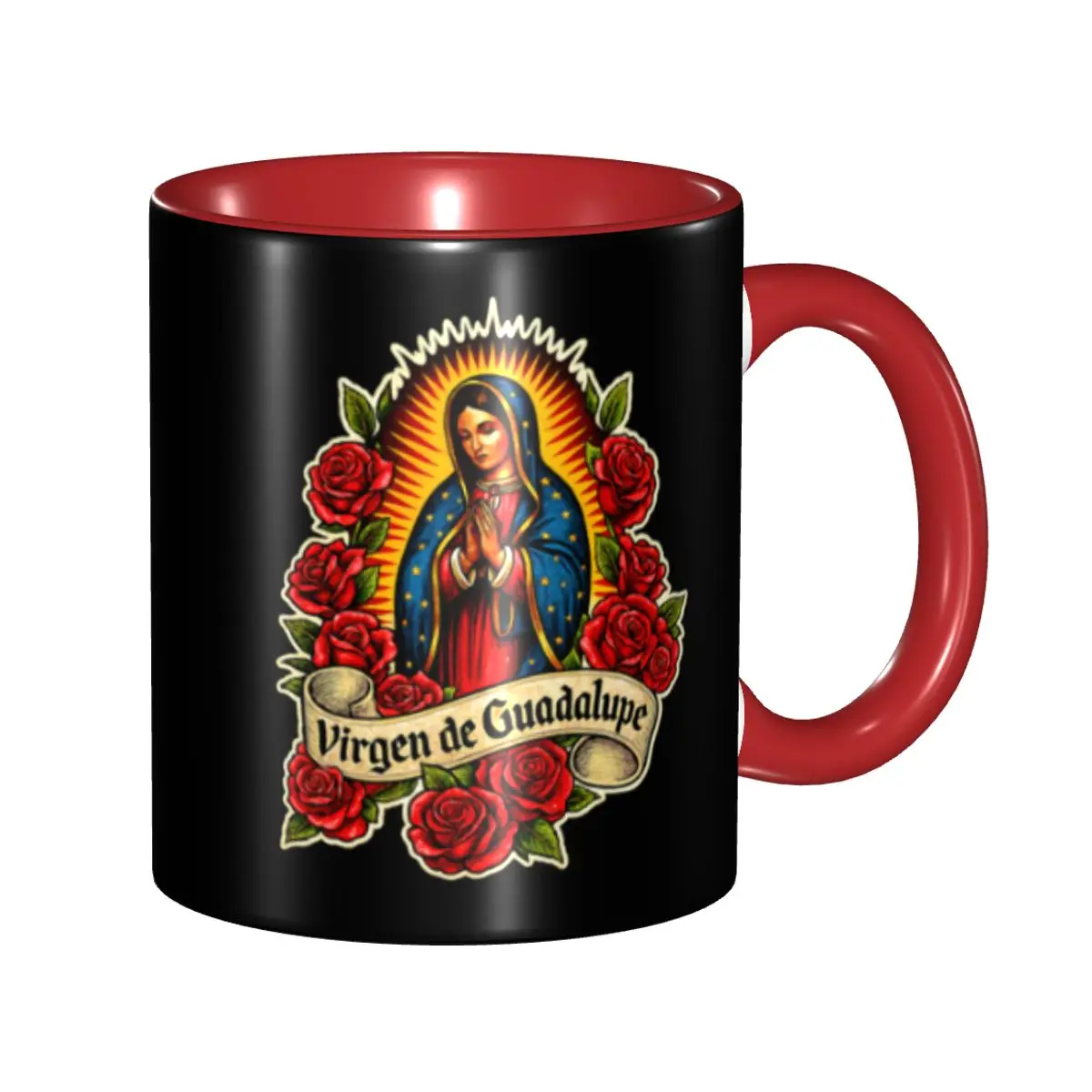 DIY Virgen De Guadalupe Virgin Mary Virgencita Mexican Floral Ceramic Mugs Personalized Coffee Cup Creative Present