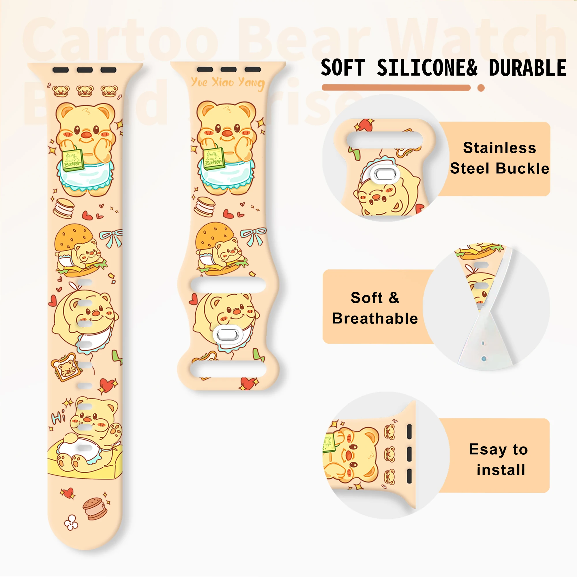 MINISO Cartoon beer bedrukte horlogeband voor Apple Watch 11 10 9 8 Siliconen band Vervangbare armband voor iWatch 38 mm 40 mm 41 mm