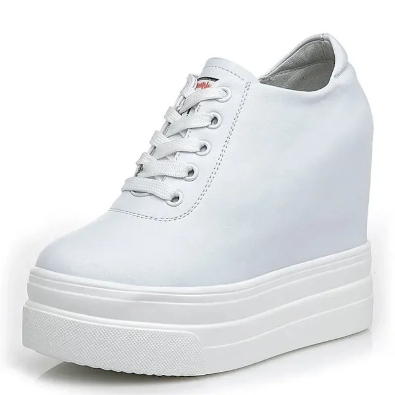 

High quality 11CM Platform Wedge Sneakers Shoes Genuine Leather Women Fashion Sneakers Hidden Heel Shoes Spring Autumn Pumps