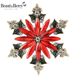 Beaut&Berry Christmas Rhinestone Snowflake Brooches for Women Unisex Beautiful Pins Casual Party Accessories New Gifts Friends