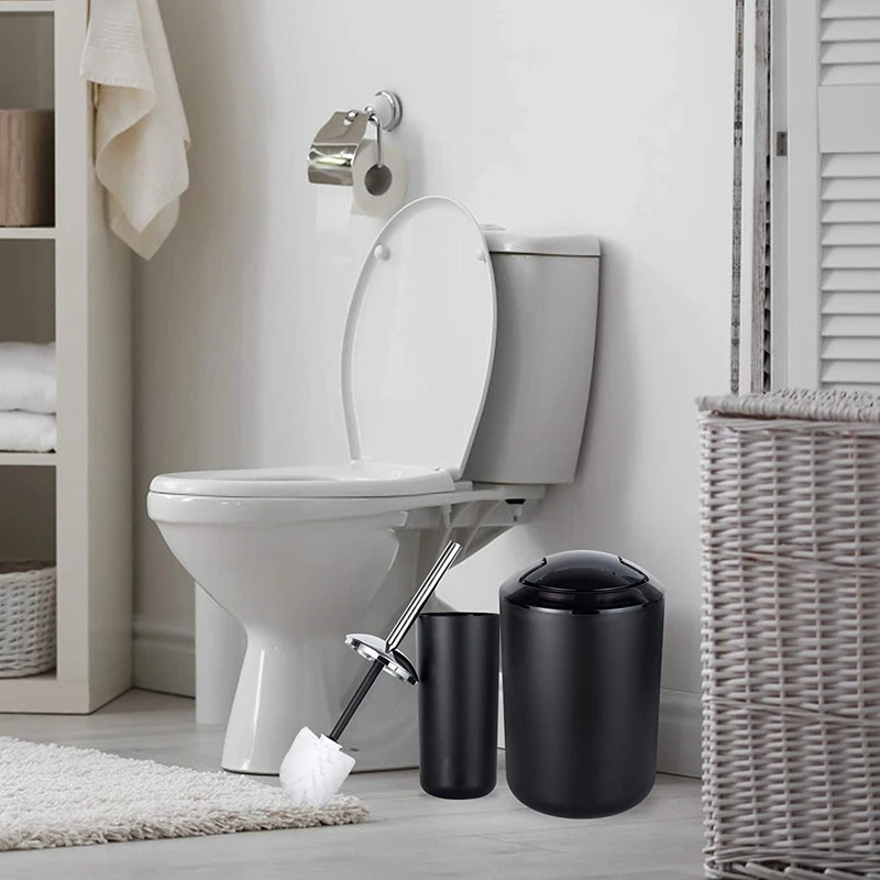 Set di 6 accessori per il bagno, con portaspazzolino, tazza per spazzolino, dispenser per sapone, portasapone, portaspazzole nero