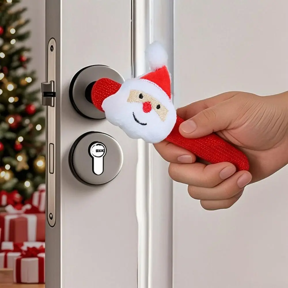

Cartoon Christmas Door Handle Covers Soft Anti Collision Door Knob Cover with Hanging Bells Protective