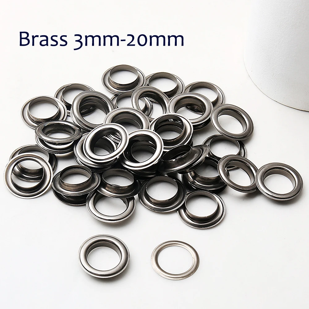 Gun Black 3mm-20mm 100sets Brass Eyelet with Washer Leather Grommet Round Eye Rings For Shoes Bag Belt Hat Curtain Scrapbooking