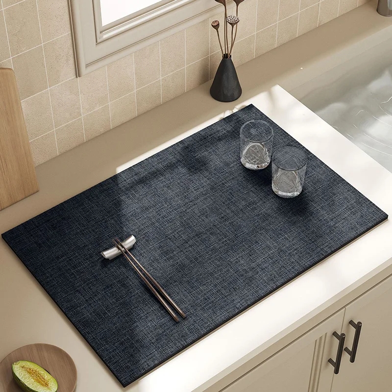 VIKAMA Dark Navy Plain Diatomaceous Earth Dish Drying Mat, Non Slip Absorbent Kitchen Sink Coffee Machine Draining Pad