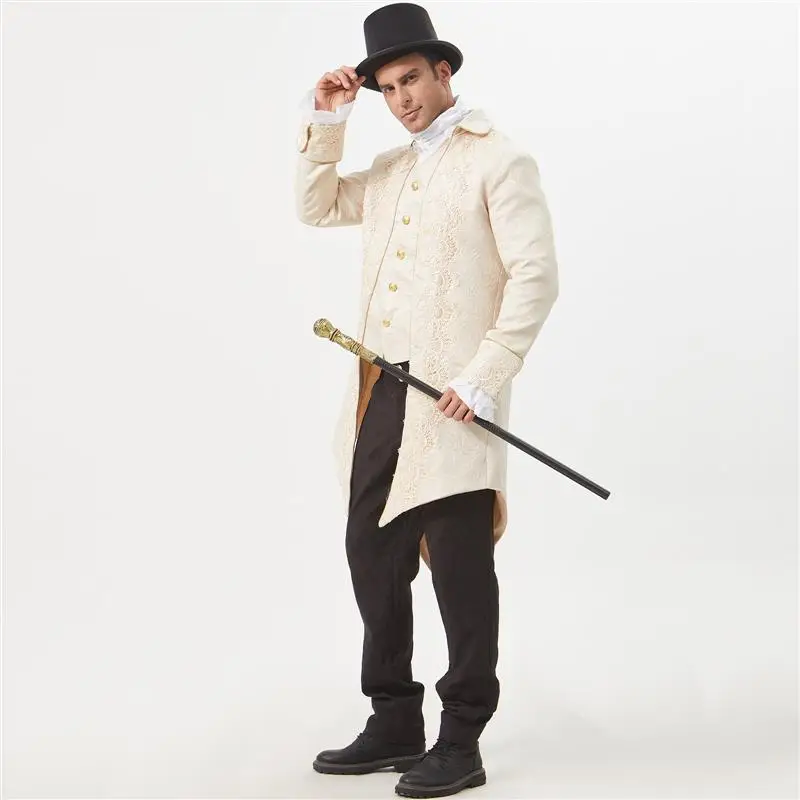 เสื้อโค้ทชายสไตล์ยุคกลางแบบเจ้าชาย แต่งลูกไม้สไตล์โกธิค ยุควิกตอเรีย สำหรับการแสดงบนเวทีและคอสเพลย์