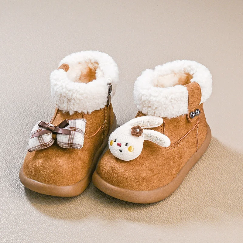 

Children's Winter Boots for Girl Cute Rabbit Bowknot Kids Fashion Plush Boots Warm Furry Non-slip Toddlers Princess Ankle Boots