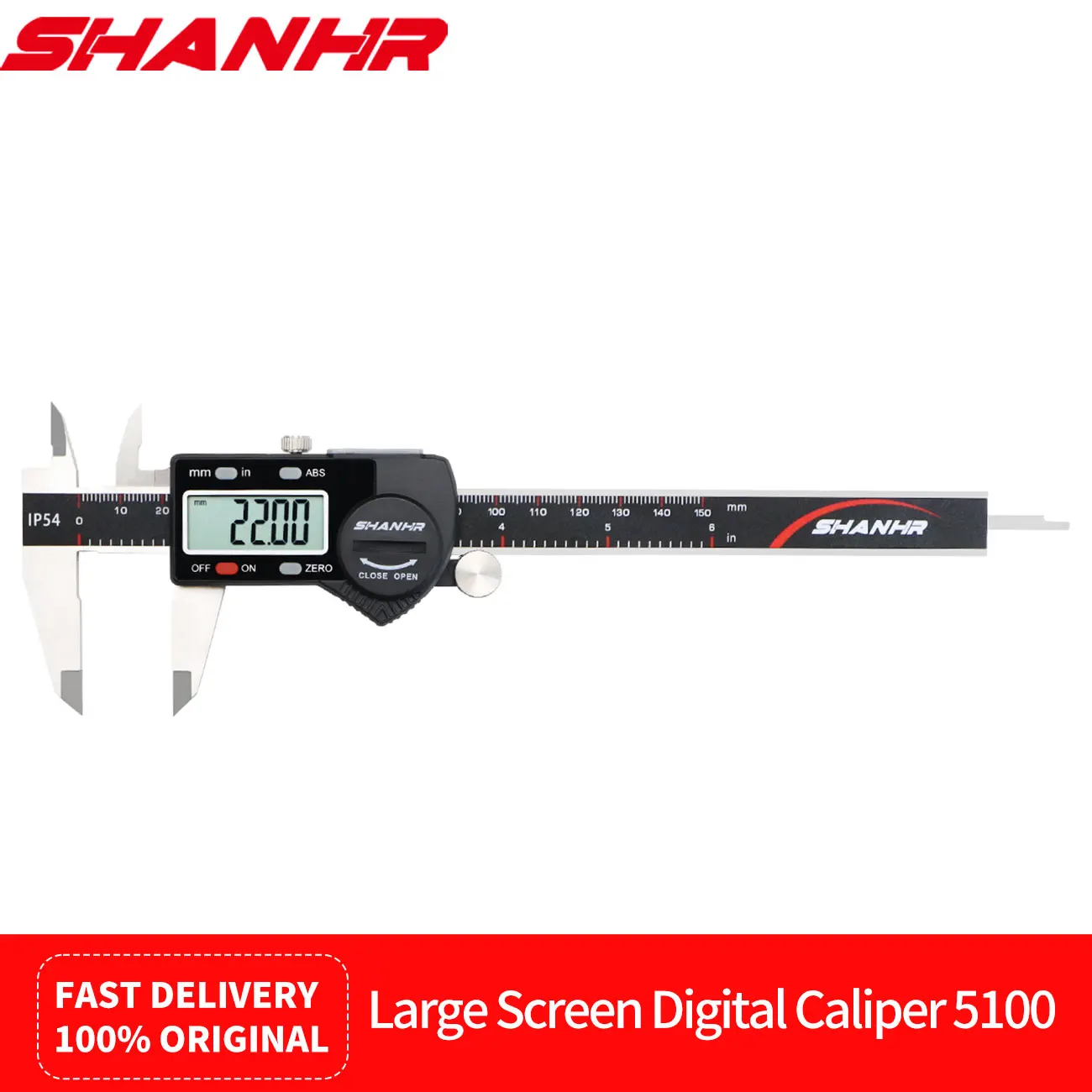 SHANHR Stainless Steel Digital Caliper IP54 With ABS Zero Setting Knurled Lock Screw Portable Precision Caliper Measuring Tool