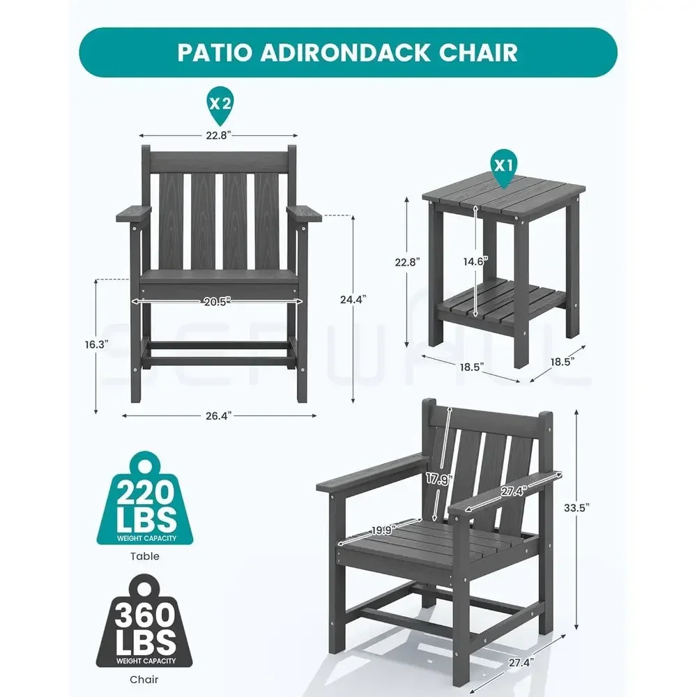 3-Piece Weather-Resistant Outdoor Bistro Set with Side Table, Suitable for Patio, Balcony, Garden, and Backyard - Gray