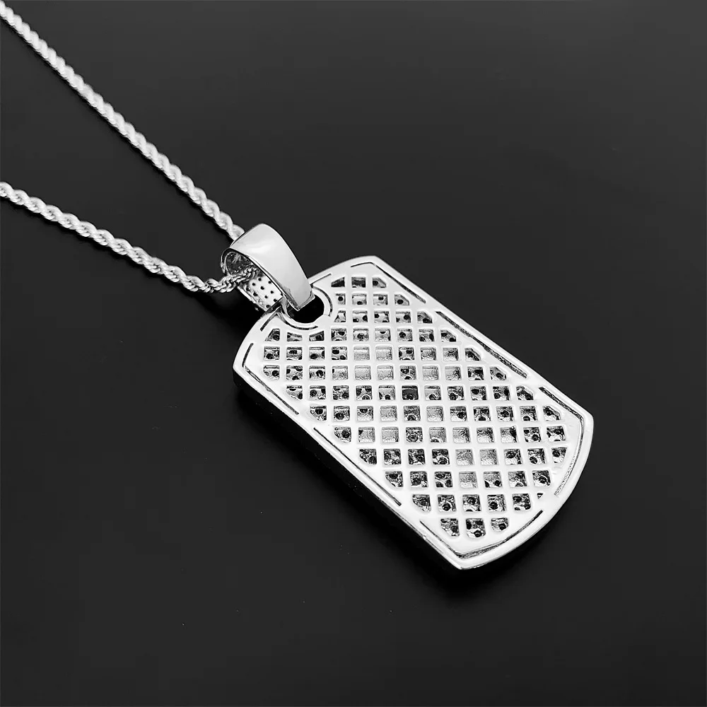 Hiphip Iced Bling Zircon Cross Dog Tag Pendant Necklace with Rope Stainless Steel Chain Fine Jewelry White Gold Plated Party