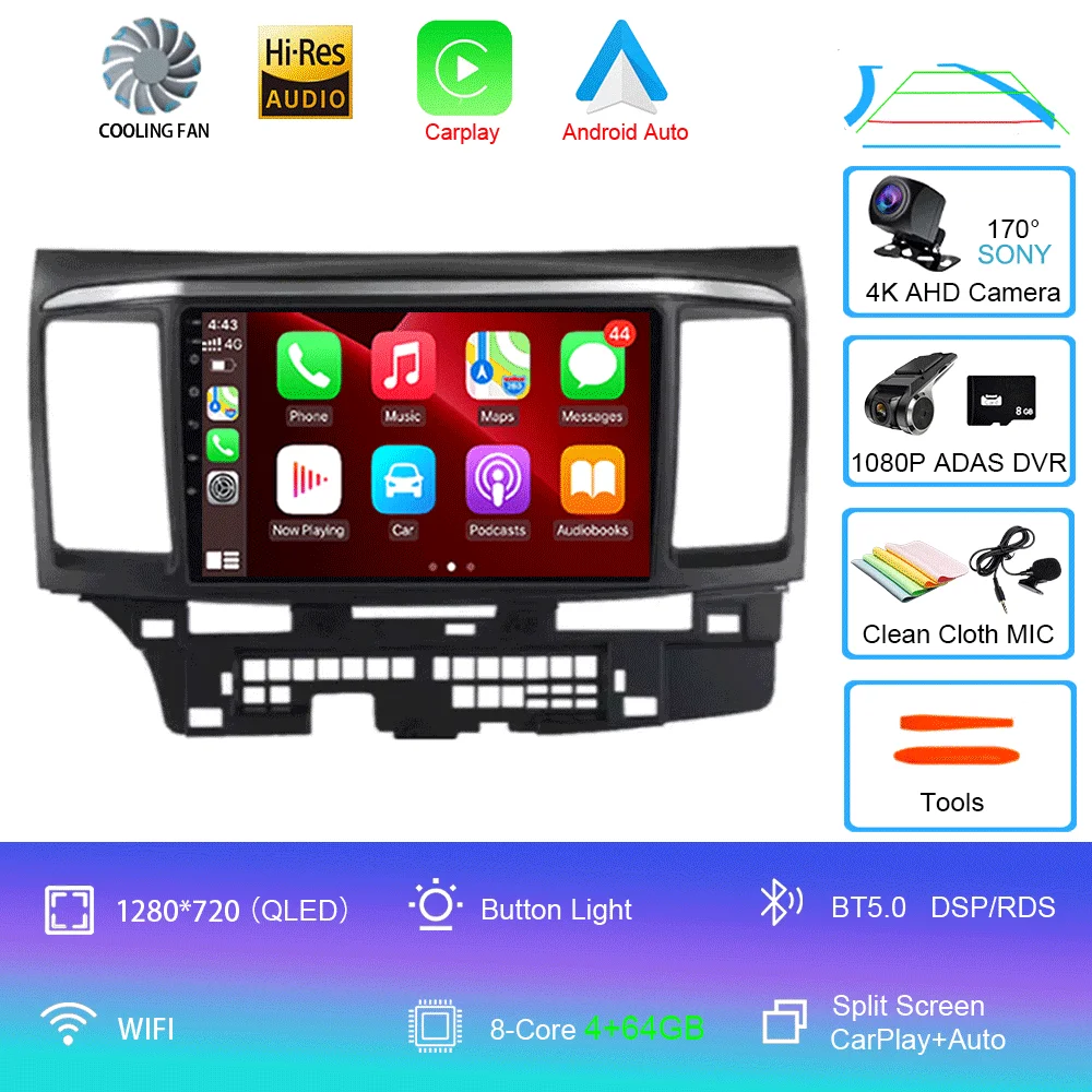 Voor MITSUBISHI LANCER 9 10 X 2008 2009 2010 2011 - 2016 9 inch Android 16 autoradio stereo audio GPS speler Carplay Auto scherm