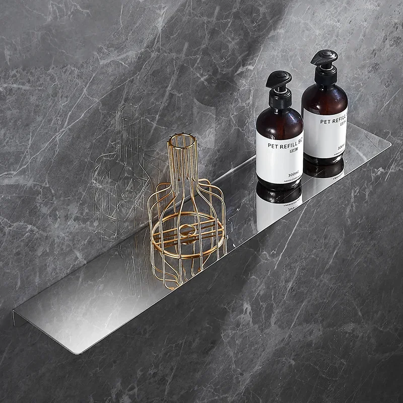 Chrome Bathroom Shower Shelf 304 Stainless Steel Bathroom Shelf Wall Mount Shampoo Gel Bottle Holder Storage Organizer Rack