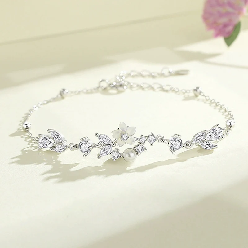 Full-Zircon Camellia Flower Bracelet for Women Light Luxury High-End Garden Dream Bracelets Fashion Creative Jewelry KOFSAC