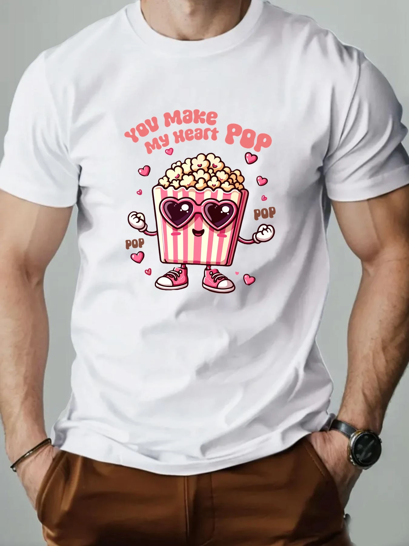 

Summer Men's T shirt Popcorn Cartoon Pattern Print 100% cotton Leisure Breathable Round Neck T-shirt High Quality Men's Clothing