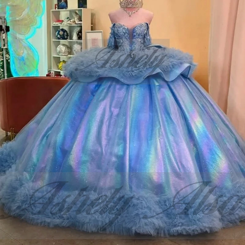 A1538 luxo doce 16 vestidos festa de aniversário rendas apliques plissado grande arco baile de formatura festa de aniversário pageant quinceanera 15 personalizado