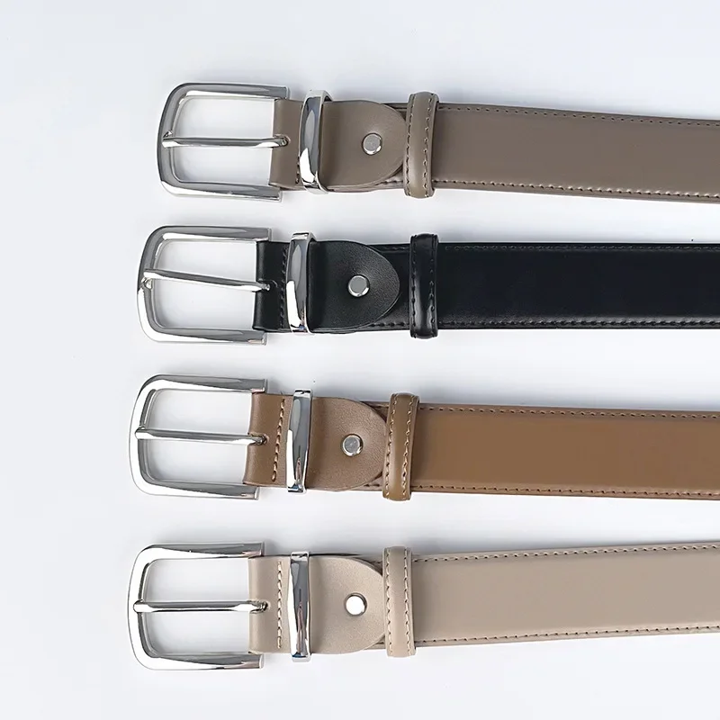 

Luxury Genuine Leather Women's Black Belt Cowhide Versatile Simple Casual Pants Jeans Decorative Needle Buckle BeltWidth 3.3CM
