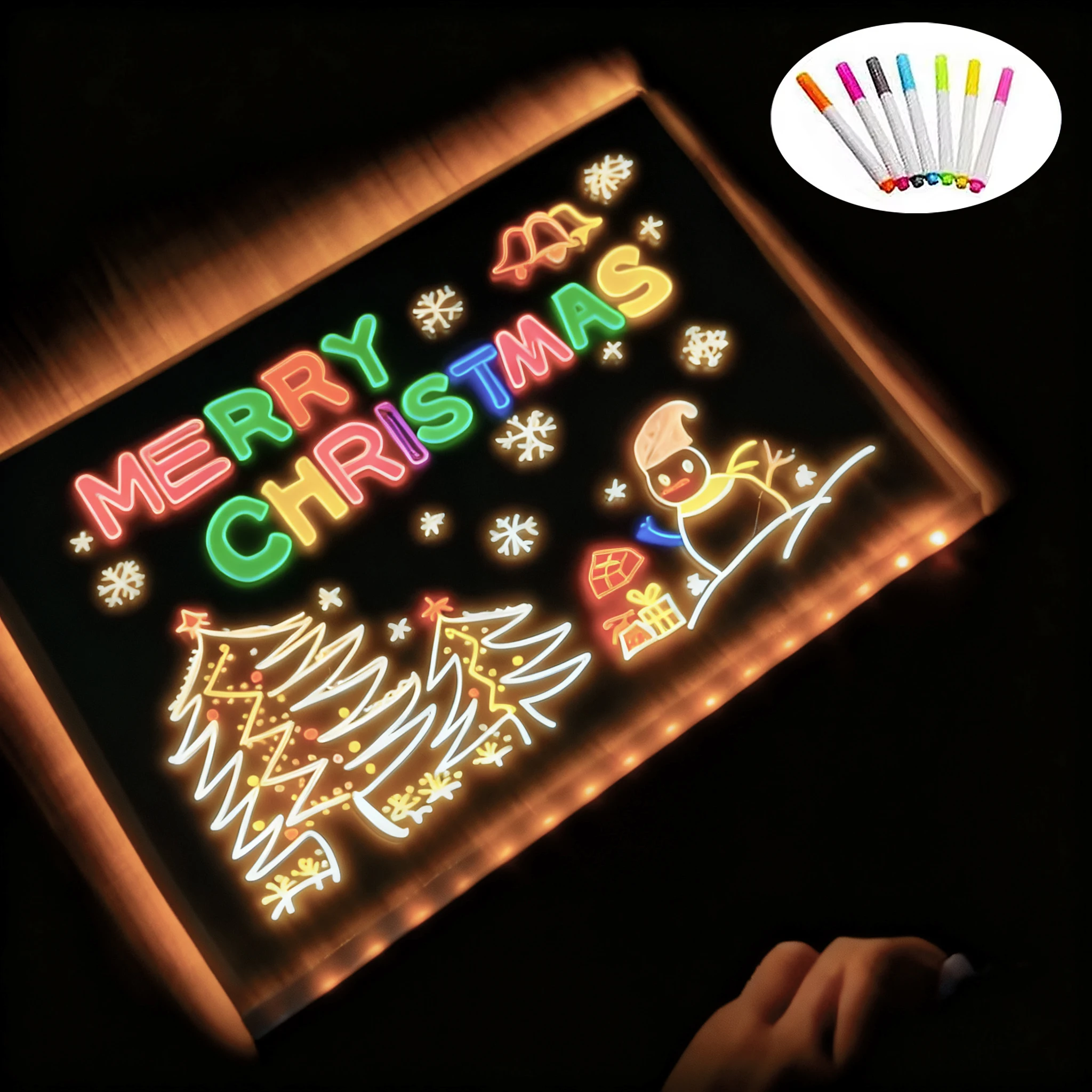 LED Message Board DIY Graffiti Drawing Boards Warm Light USB Plug in Acrylic Kid Painting Board Birthday Christmas Gift Children