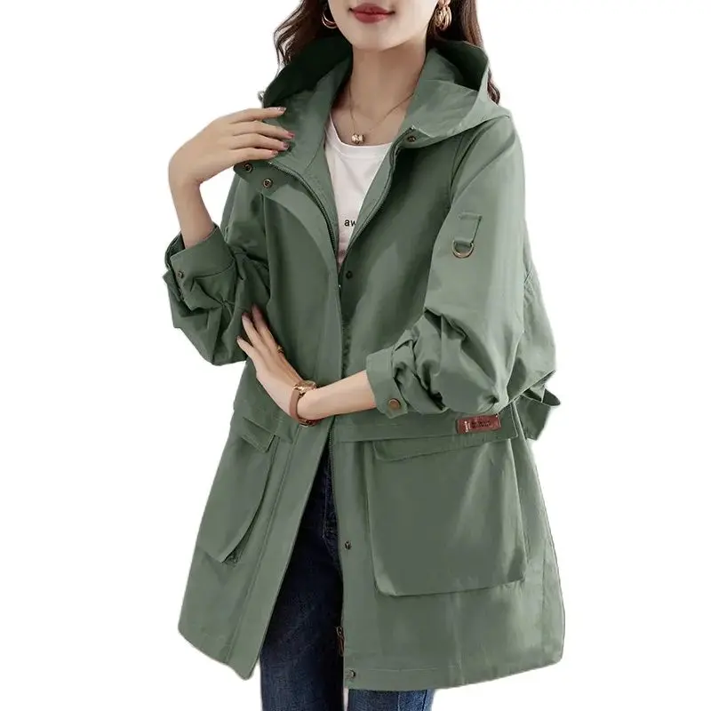 

Spring Autumn 2023 New Windbreaker Women's Long Section Loose And Versatile Waist-Shrinking Tooling Casual And Popular Coat