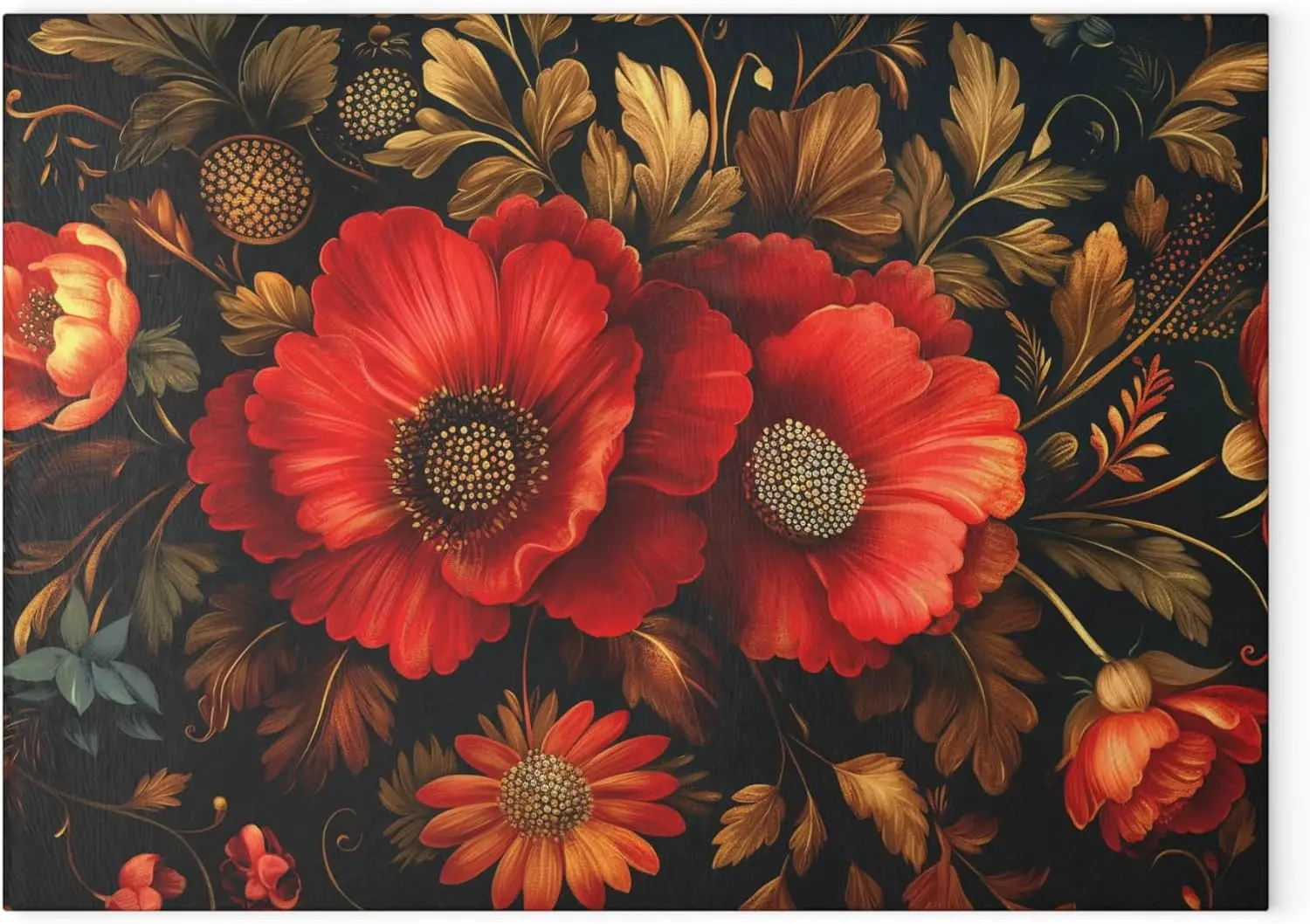 

ElegantlySimple - the USA - Tempered Glass Cutting Board, Red Poppies Russian Khokhl Charcuterie Tray