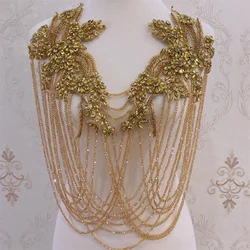 1PCS New front crystal Tassels wedding collar with rhinestone  beaded tassels  appliques neckline for clothes decoration