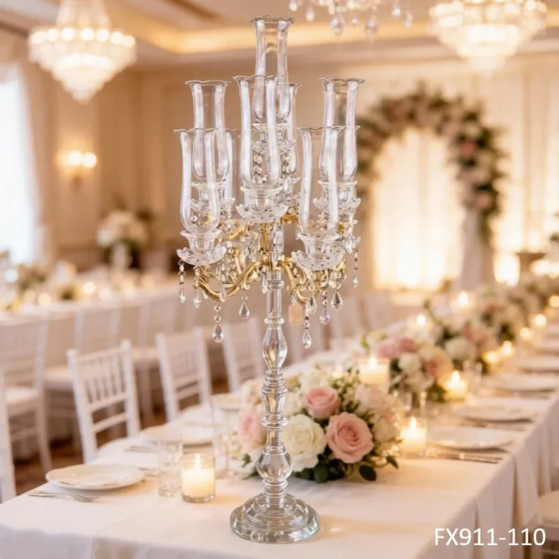 Wholesale Crystal Glass Candlestick Holder Retro Wedding Table Centerpiece Decorative Floor Standing Ornament for Home Party