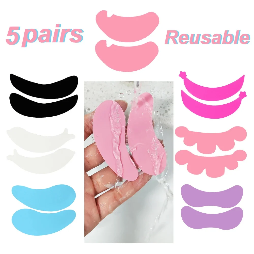 Reutilizáveis Silicone Eye Pads, Patches de Extensão Cílios, Sem Cola Lash Lift Tools, Eye Patch, 5 Pares