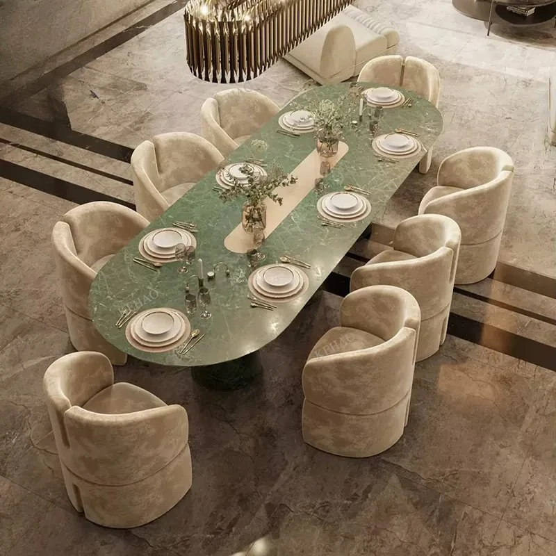 #Oval Dining Table Set With 6 8 Chairs Dining Table Marble Top Kitchen Wedding Banquet Tables for Home Use Furniture