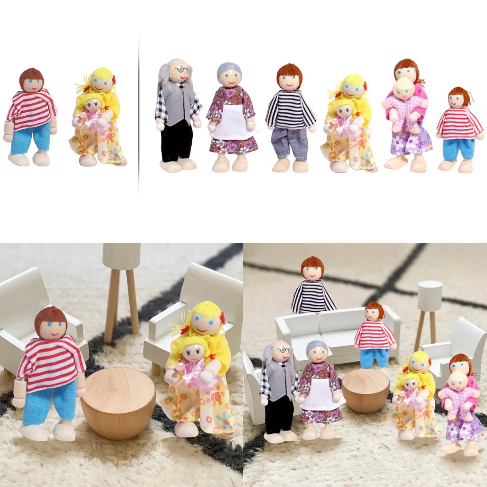 Houten poppenhuisset Miniatuurpoppen Minipersonenfiguren Vroege educatieve accessoires Speelset Speelgoed voor jongens, meisjes, peuters