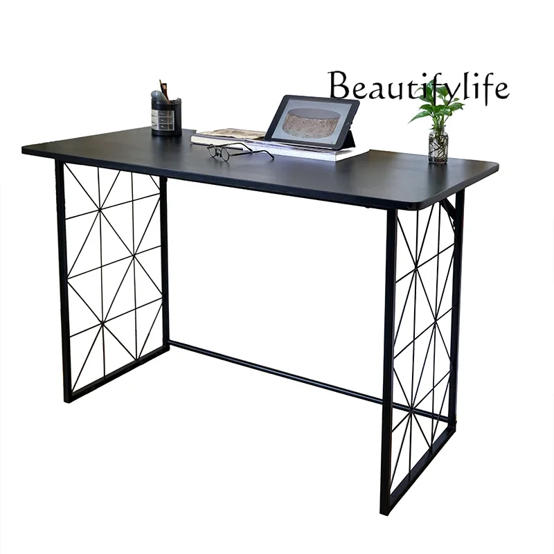 

Nordic style simple modern table light luxury wrought iron black small apartment computer table rectangular desk