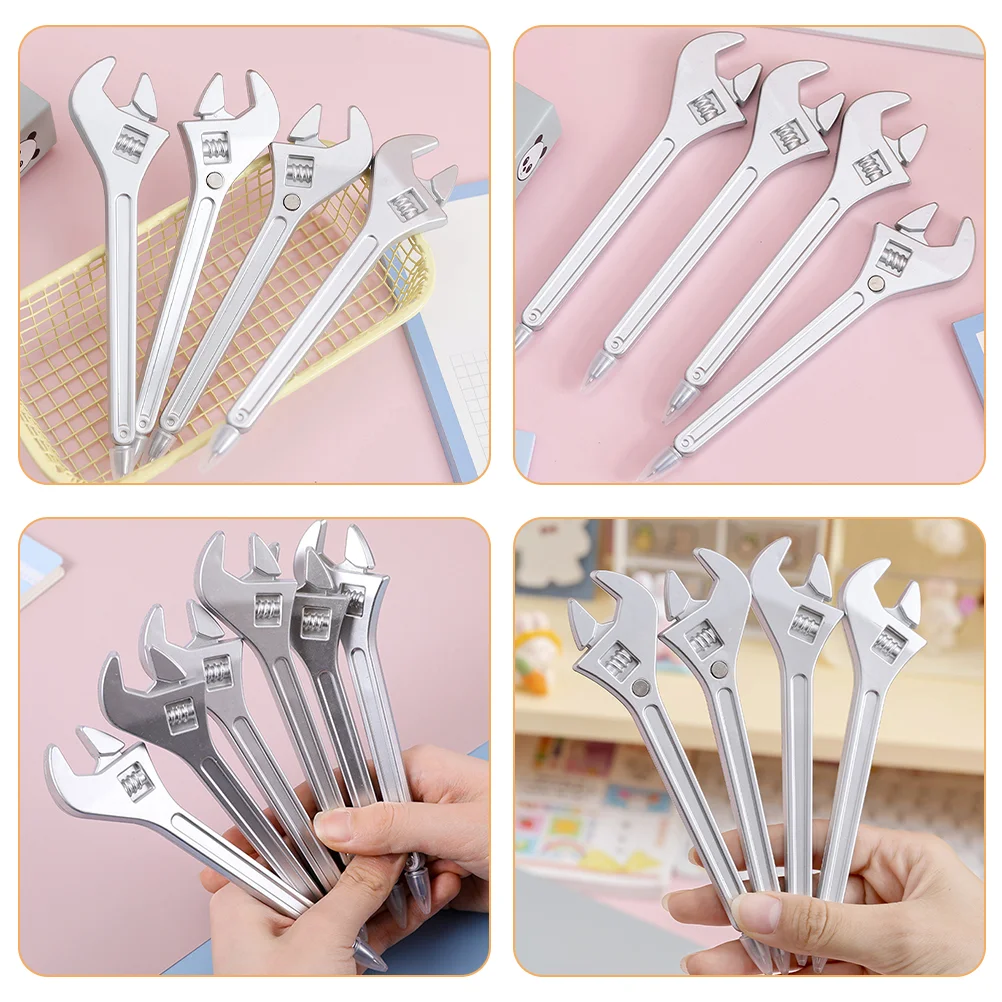 6 Pcs Pens Wrench Ballpoint Blue Ink Fun Students Stationery Funny Designed Silver Shaped