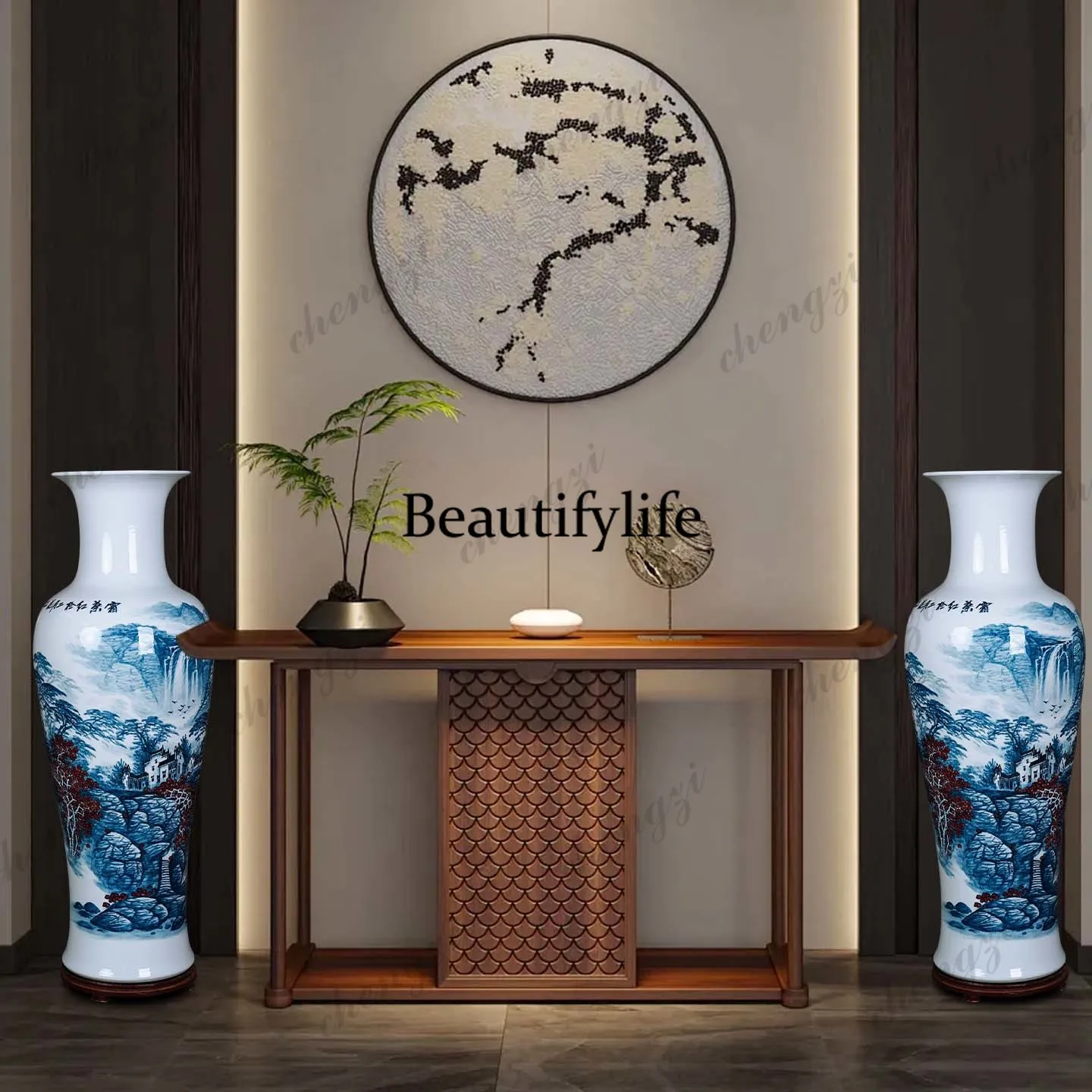 Ceramic master high-end hand-painted large vase living room study hotel company floor-to-ceiling ornament