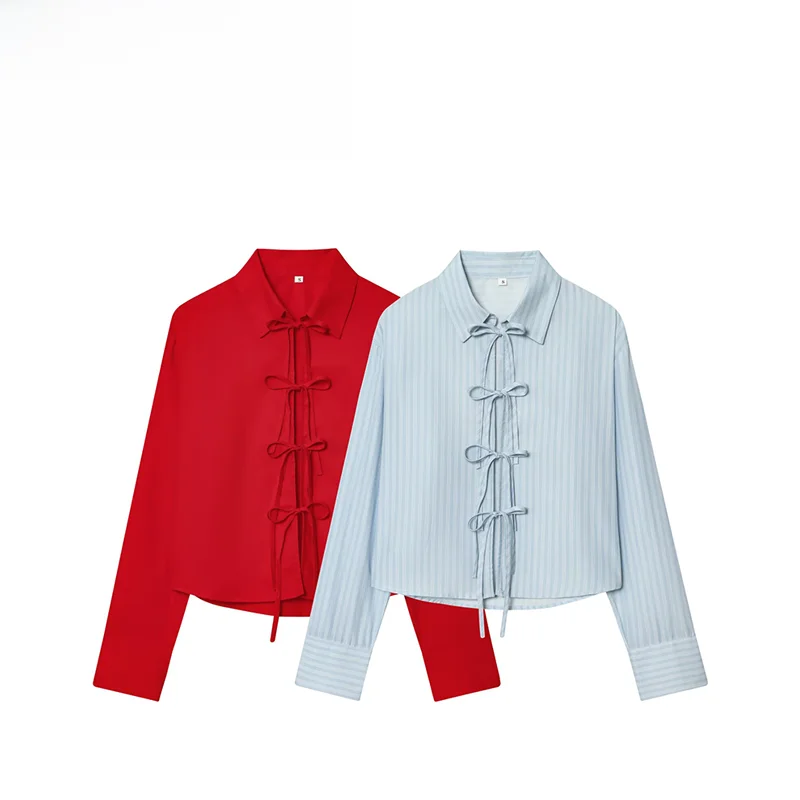 

Faionable Simple Belted irt for Women ZR Autumn New Arrival Versatile Basic Design Long Sve Polyester Loose Fit