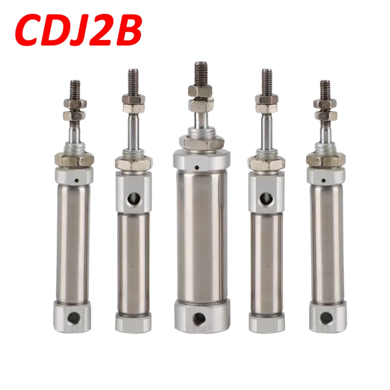 Single Action CDJ2B6, CDJ2B10, CDJ2B16 Pneumatic Air Cylinder Mini Small Magnetic Stainless Steel  Axial Air Inlet Single Rod
