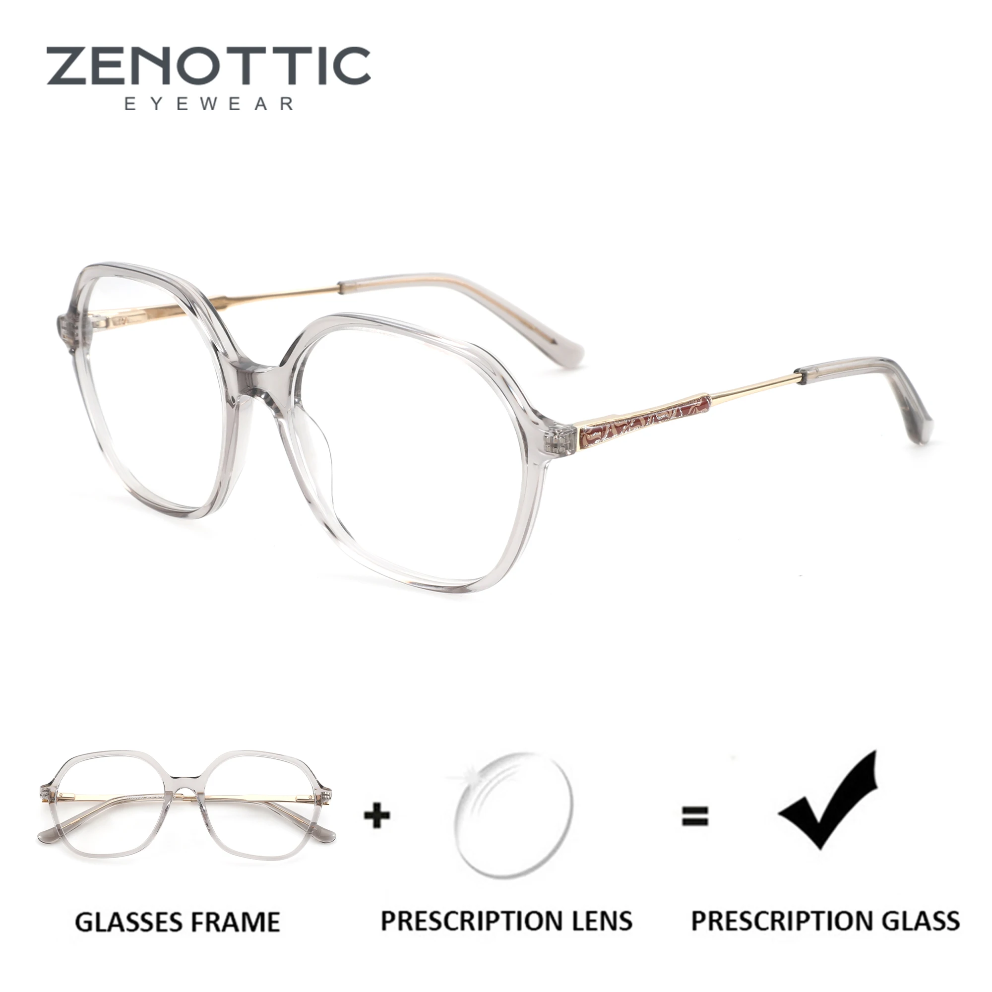 ZENOTTIC Women Butterfly Prescription Glasses Spring Leg Myopia Eyewear Classic Acetate Geometry Progressive Eyeglasses