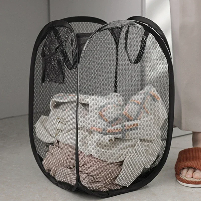 Foldable Mesh Laundry Basket Dirty Clothes Storage Organizer Portable Washing Bag for Bathroom Bedroom Home Use