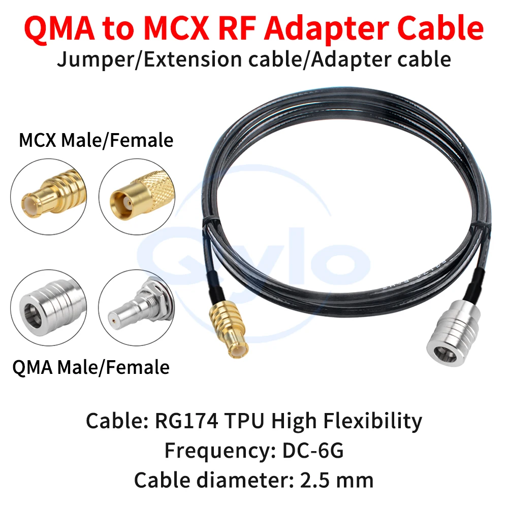 QMA to MCX Male/Female Adapter Cable Connection Cable Antenna RF Extension Cable High Flexibility RG174 TPU Cable (1 pcs)