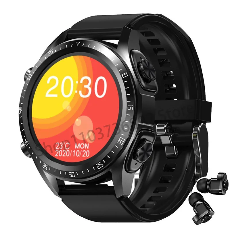 

Men's smartwatch, device with TWS earphones, Bluetooth, call, music control, blood pressure monitoring, Android and iOS