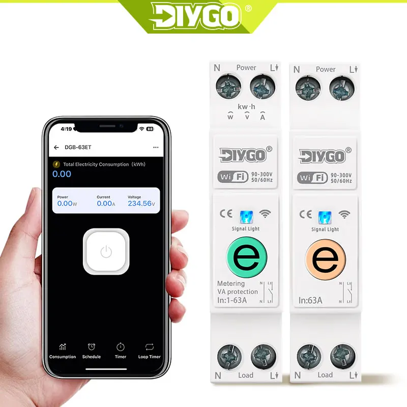 DIY GO Ewelink 1P+N 63A 110V 220V WIFI Smart Switch Energy Meter Kwh Metering Circuit Breaker Timer Relay Smart Home Protection