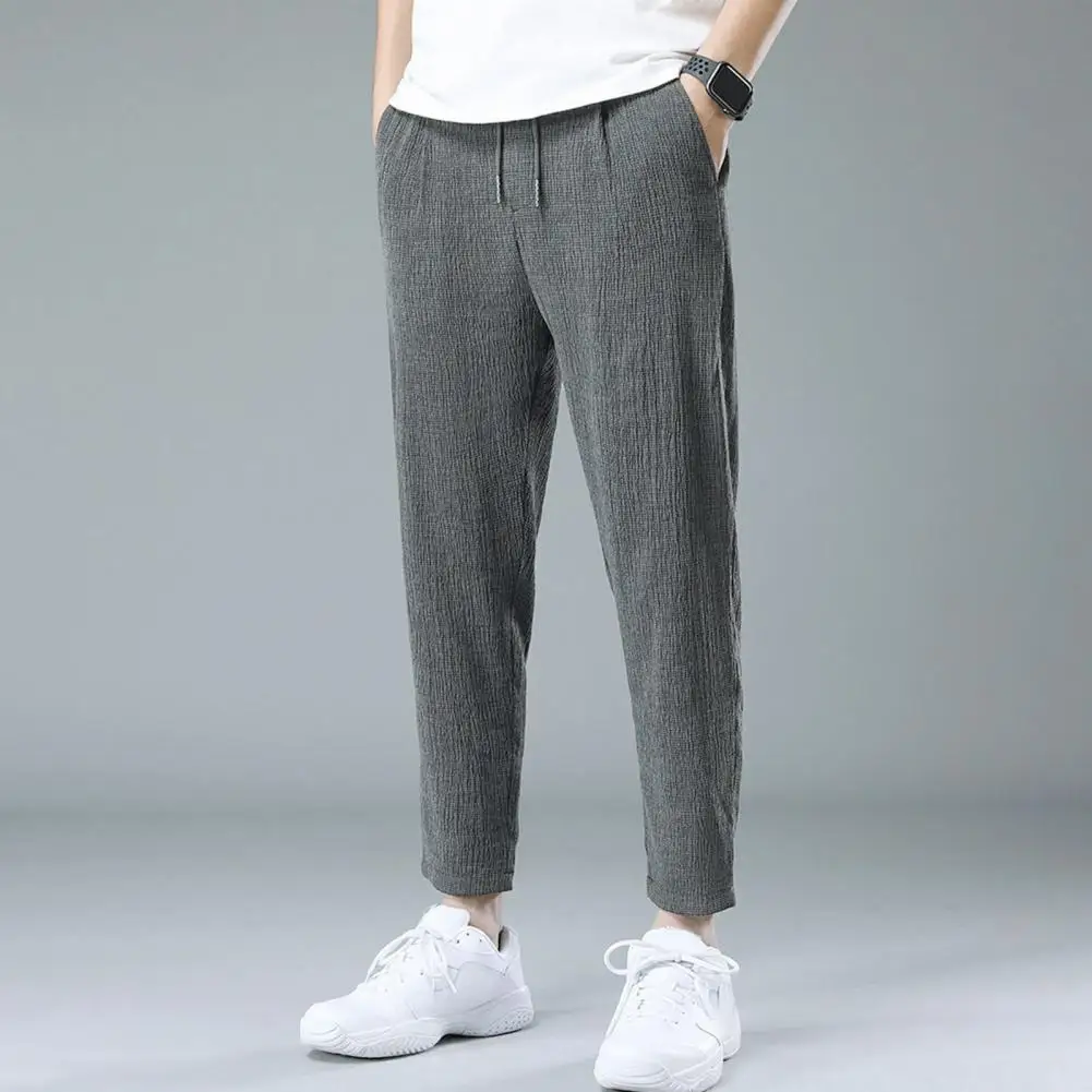 

Summer Feel Trousers Comfortable Summer Ice Silk Sweatpants Loose Wide Leg Trousers with Drawstring Waist Pockets for Jogging