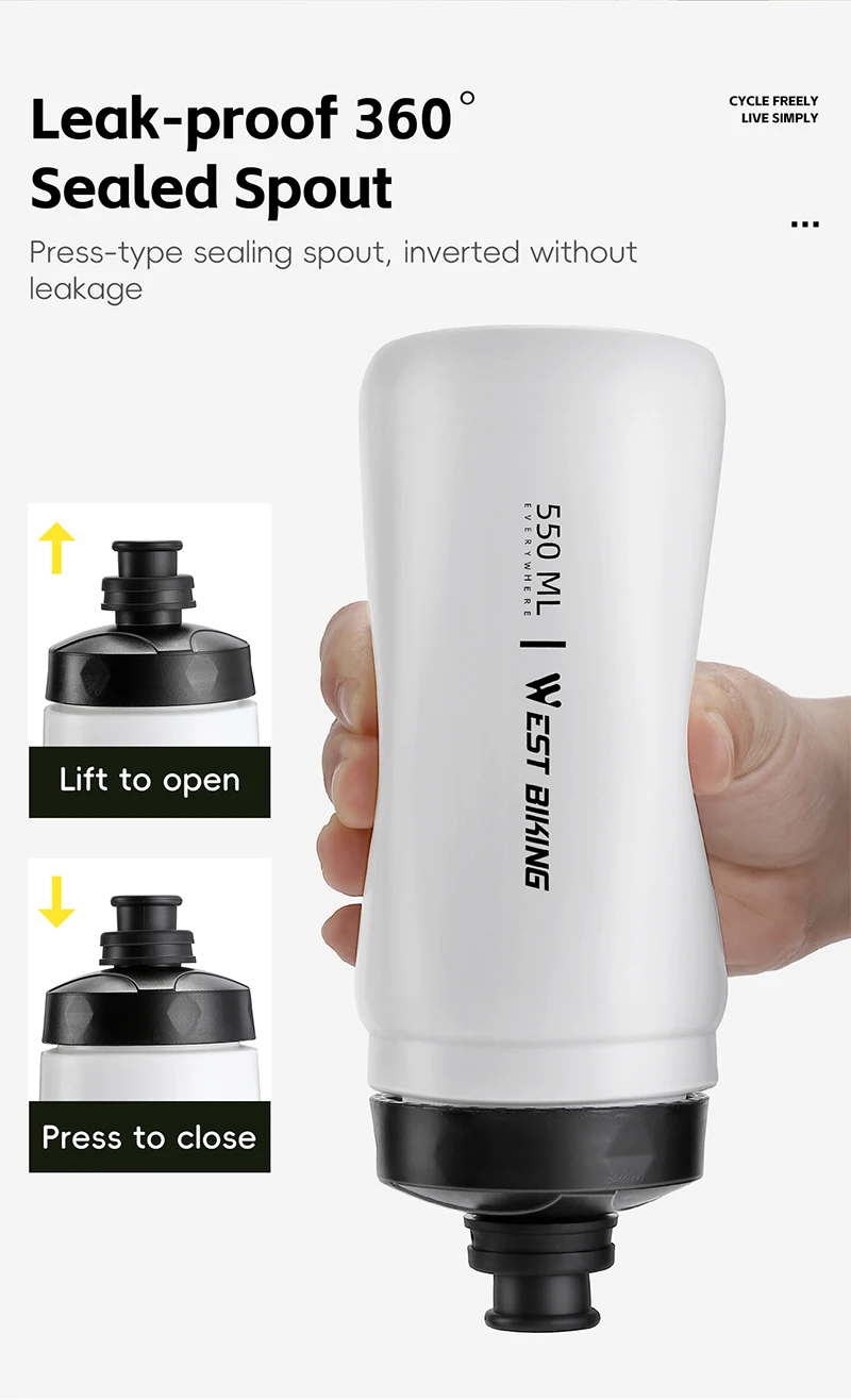 WEST BIKING 550/720ml Quetschbare Fahrrad-Trinkflasche Auslaufsicher BPA-frei Sportflasche für MTB Rennrad Outdoor Pendeln Radfahren – Detail 9