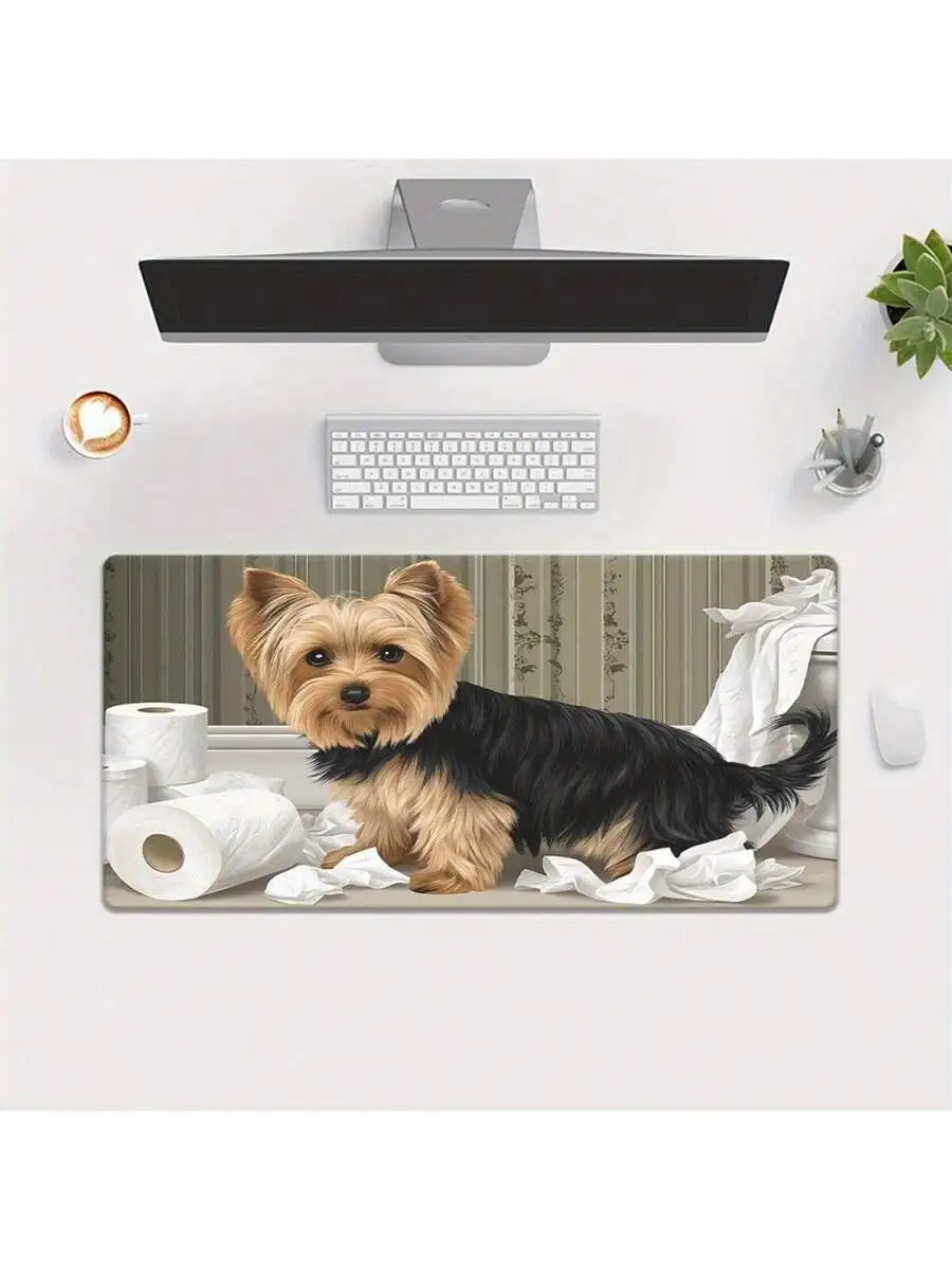 Yorkshire Terrier With Toilet Paper Pattern HD Printed XXL Mousepad Desk Mat For Computer Gamer
