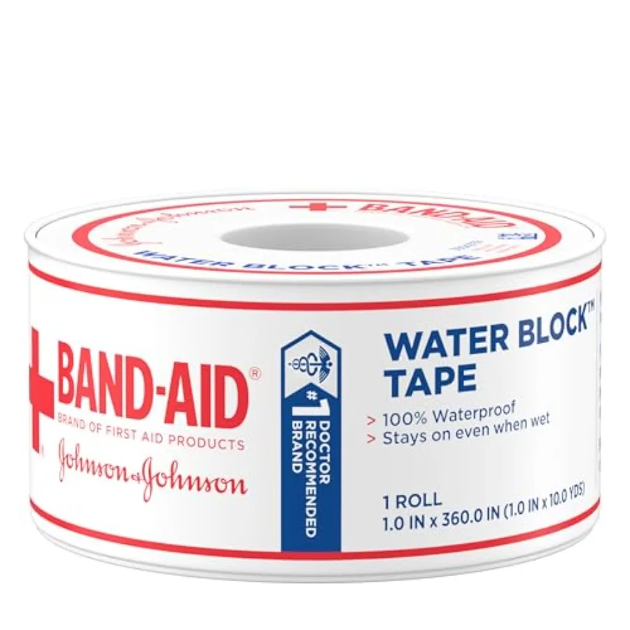 Band-Aid Brand First Aid Water Block 100% Waterproof Self-Adhesive Tape Roll for Durable Wound Care to Firmly Secure Bandages,
