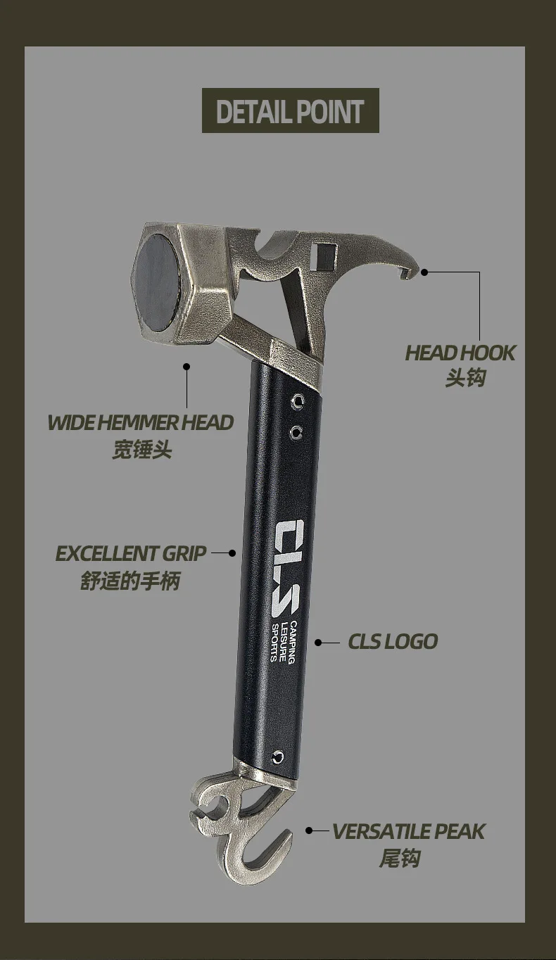 Multifunktionaler Mini-Hammer aus Edelstahl für Outdoor-Camping, Bergsteigen, Zelt-Hammer, Flaschenöffner-Werkzeug – Detail 2