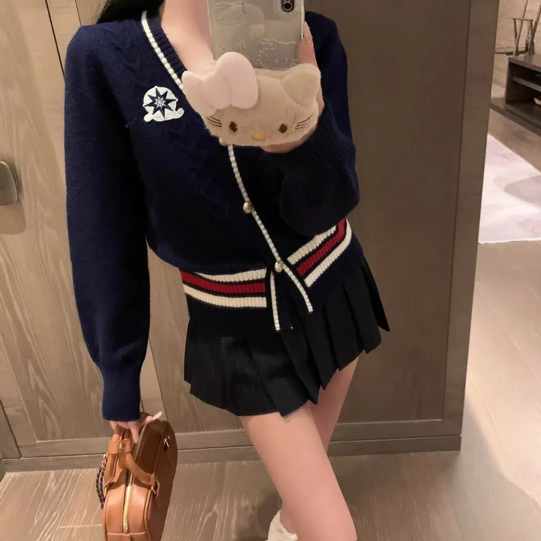 Bordado com decote em v camisola de malha cardigan feminino manga longa único breasted topos jumpers 2025 primavera elegante moda chique malhas