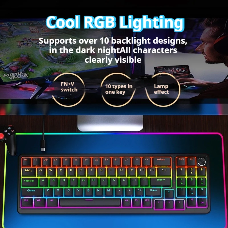 

Механическая клавиатура K78, проводная USB, 78 клавиш, RGB-подсветка, 100% заполнение, игры для киберспорта, подходит для печати, эргономика, водонепроницаемая