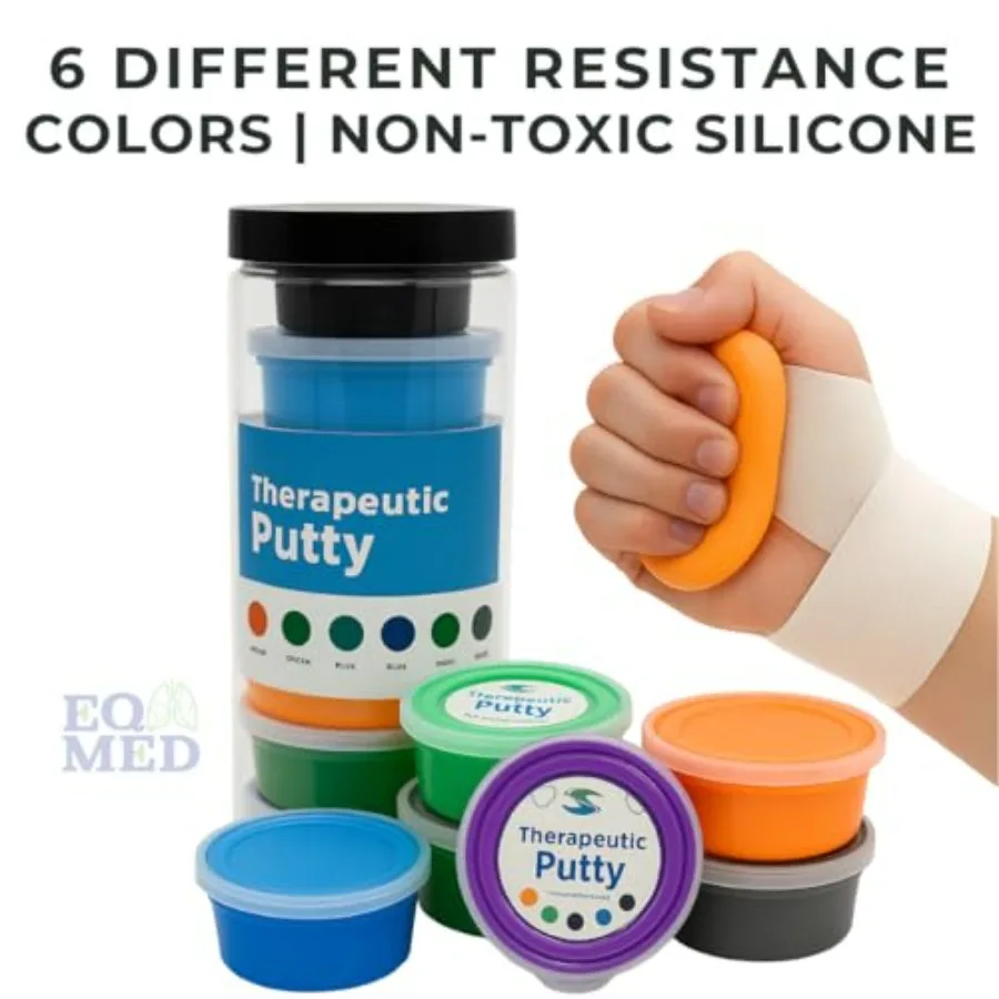 Conjunto de massa terapêutica para exercícios de mãos, 6 níveis de resistência, silicone não tóxico para terapia de mãos, alívio do estresse